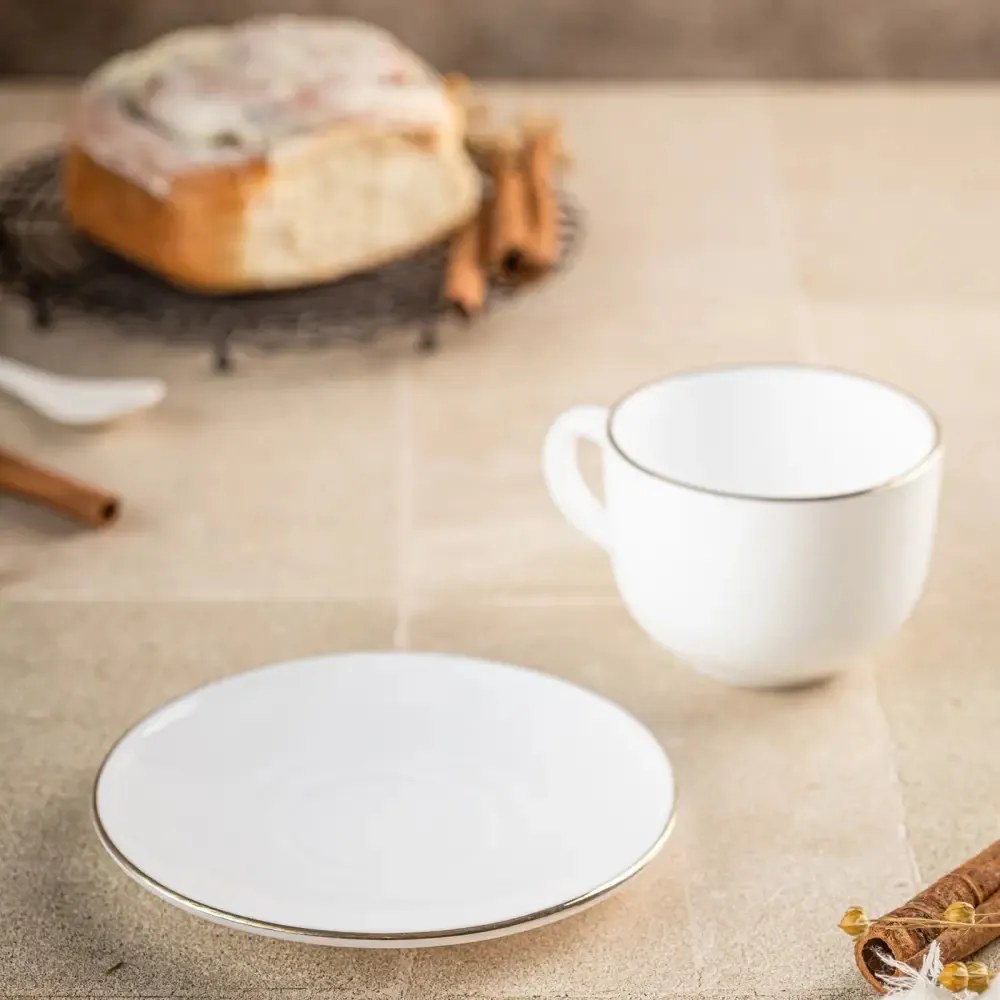 Set cesti cafea 12 piese, opal, alb cu auriu, 210 ml Kinghoff KH-1929