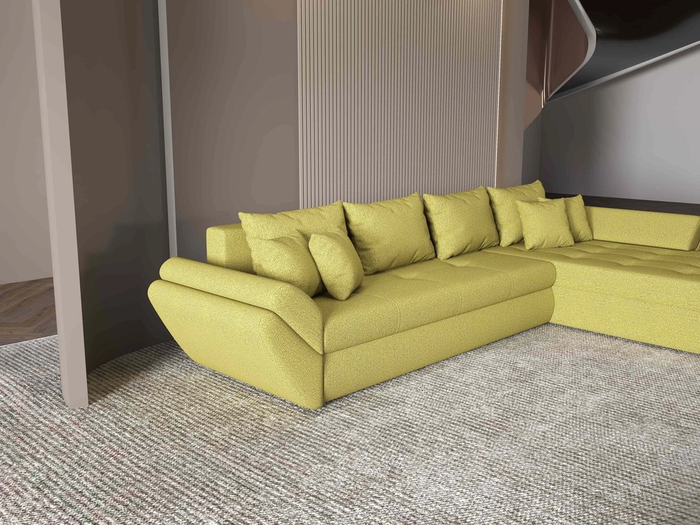 Colțar extensibil dumonde cu ladă de depozitare si sezut confortabil din spuma high-density, Loana XL Enjoy Verde II 335x185 cm