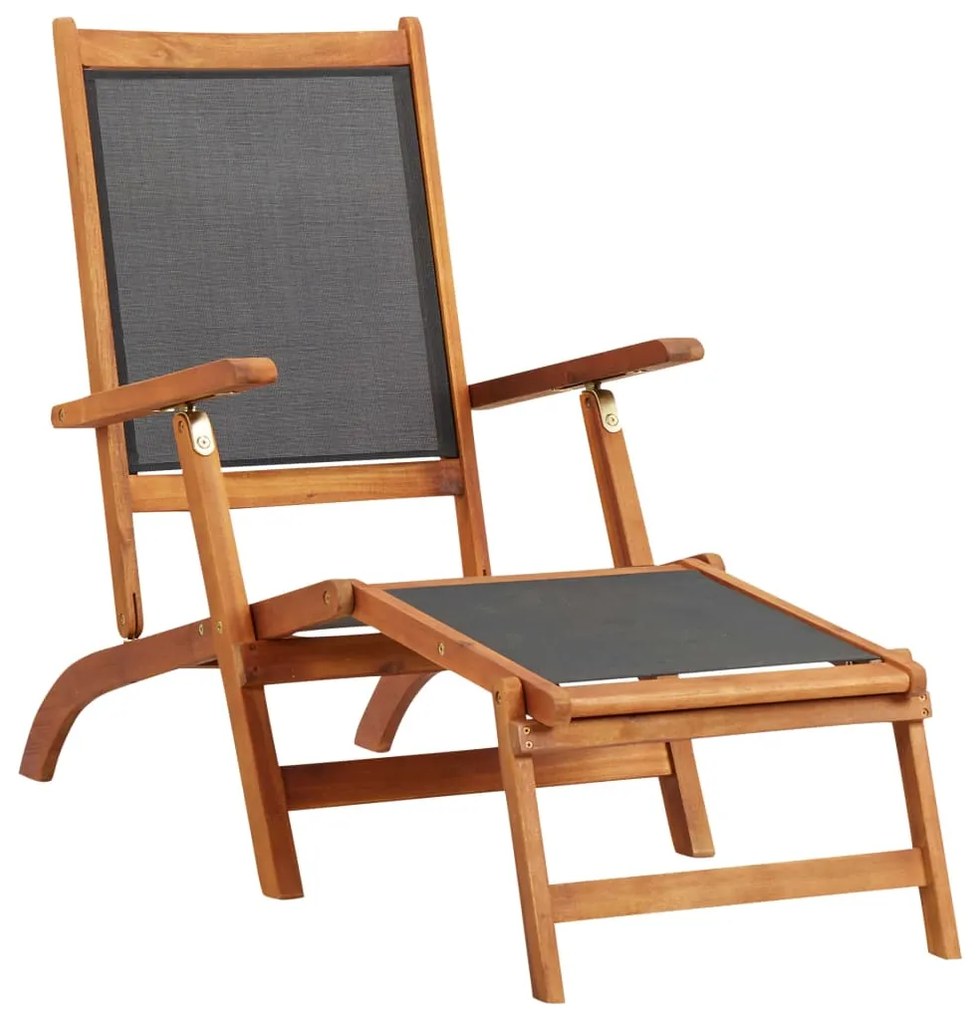 vidaXL Scaun șezlong de exterior, lemn masiv de acacia și textilenă