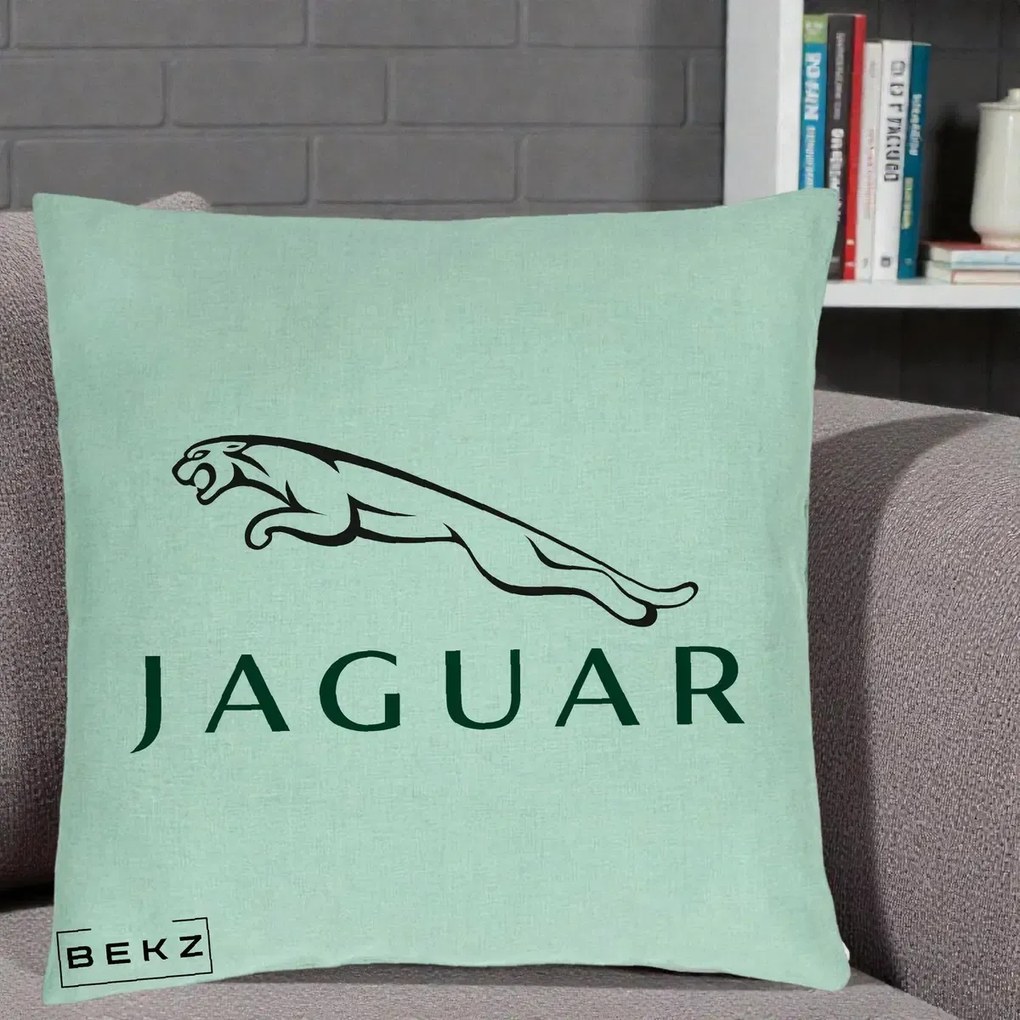 Perna Personalizata cu emblema Jaguar, 40x40 cm, Verde Menta, Husa Detasabila, Perna Inclusa, BEKZ®