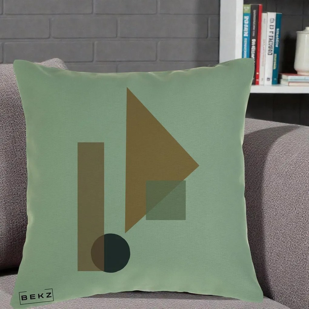 Perna Decorativa Geometric Bauhaus Triunghi, 40x40 cm, Verde, Husa Detasabila, Perna Inclusa, BEKZ®