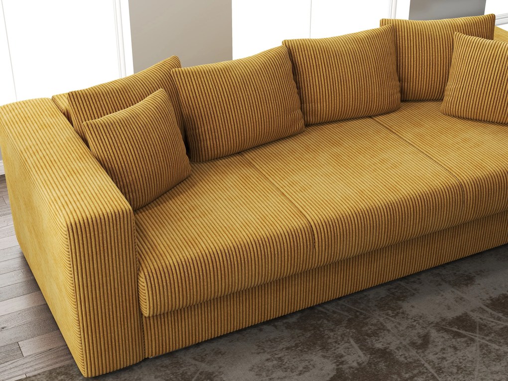 Canapea extensibilă dumonde cu ladă de depozitare si sezut confortabil din spuma high-density, Gloria Zoom Mustar 240x100 cm