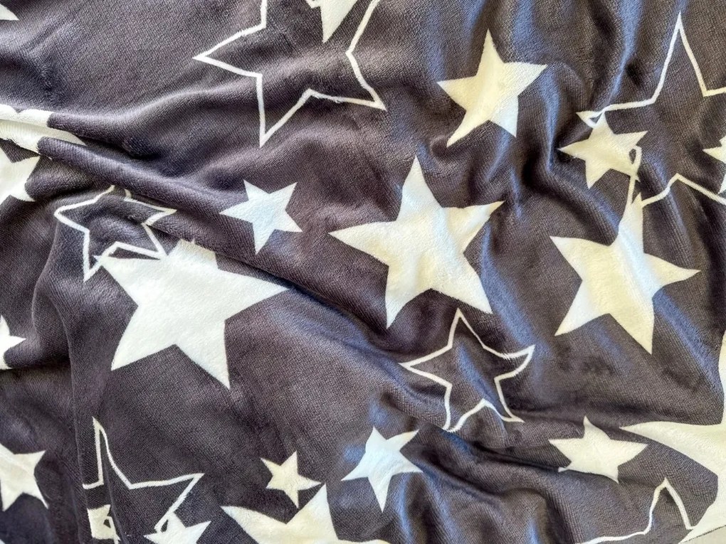 Lenjerie de pat din microplus STARS gri + cearceaf din microplus SOFT 90x200 cm gri inchis