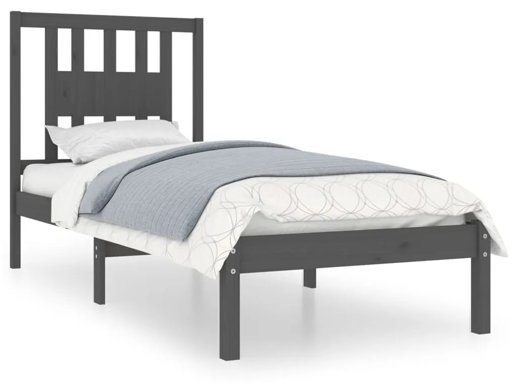 3104030 vidaXL Cadru de pat single, gri, 90x190 cm, lemn masiv