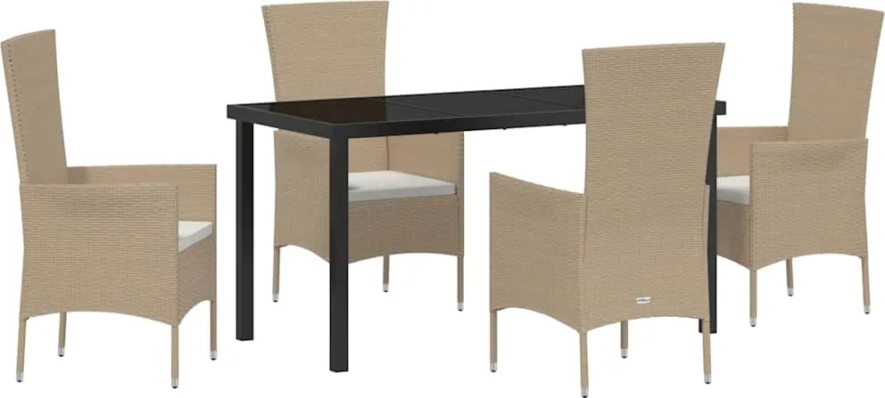 vidaXL Set de masă pentru grădină cu pernă 5 pcs Bej poliratan