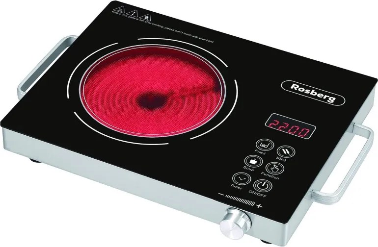 Plita cu infrarosu Rosberg R51445P, 2200 W, 28 x 36 cm, 11 trepte temperatura, Afisaj LED, Negru