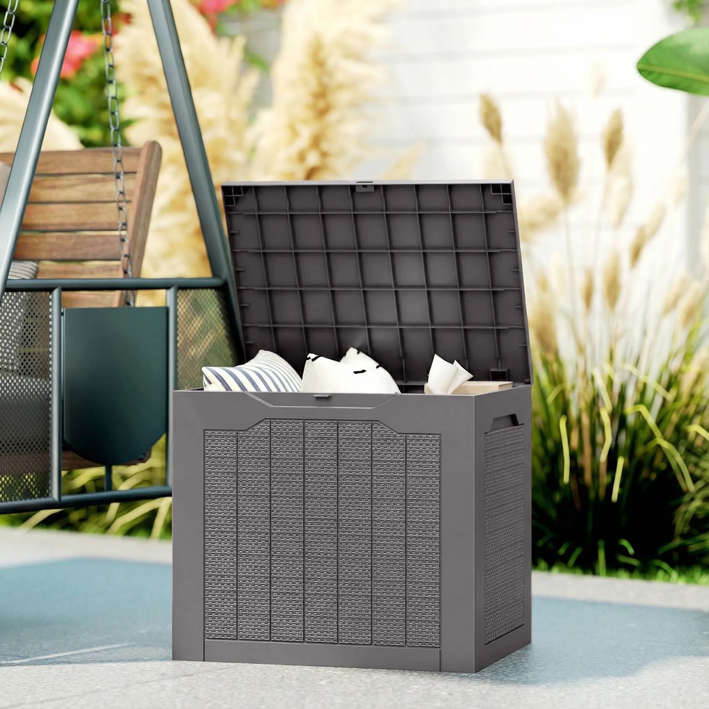 Outsunny Cufăr de depozitare exterior 93L cu mânere încastrate, cufăr de depozitare etanș 56 x 41 x 50 cm, maro | Aosom Romania