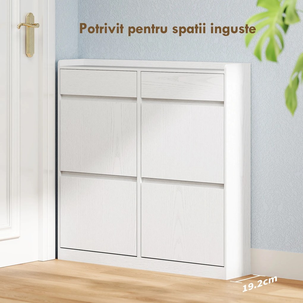 HOMCOM Dulap pentru Pantofi cu 4 Sertare Rabatabile și 2 Sertare Glisante Alb | Aosom Romania