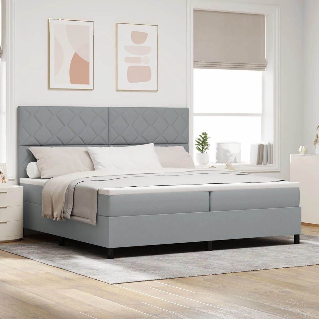 vidaXL Pat cu arcuri cu saltea Gri deschis 200 x 200 cm țesătură