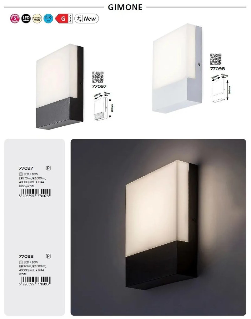 Aplica LED iluminat exterior, Protectie IP44, Gimone alb