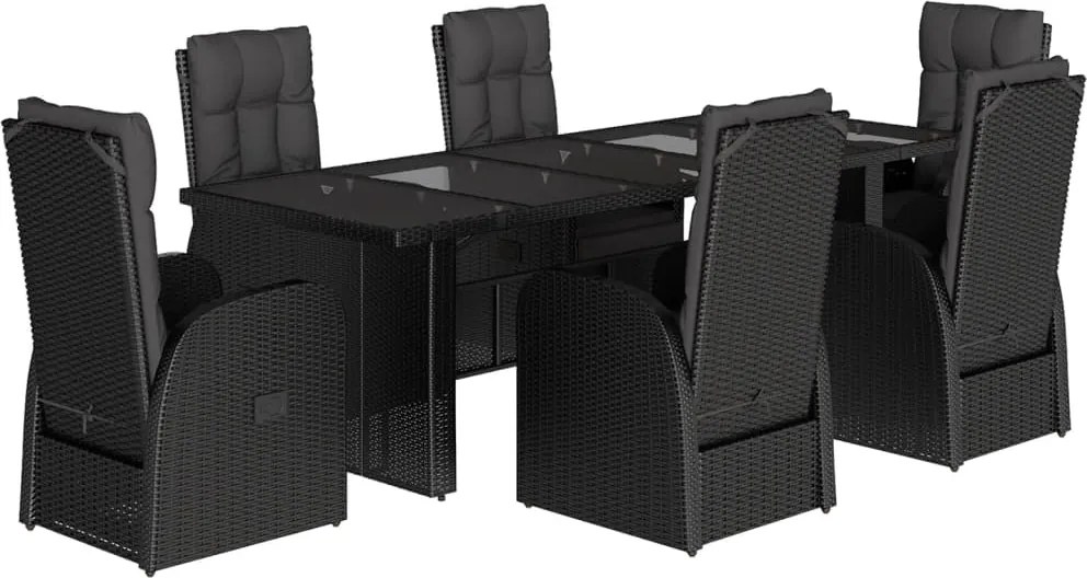 vidaXL Set mobilier de grădină cu perne, 7 piese, negru, poliratan