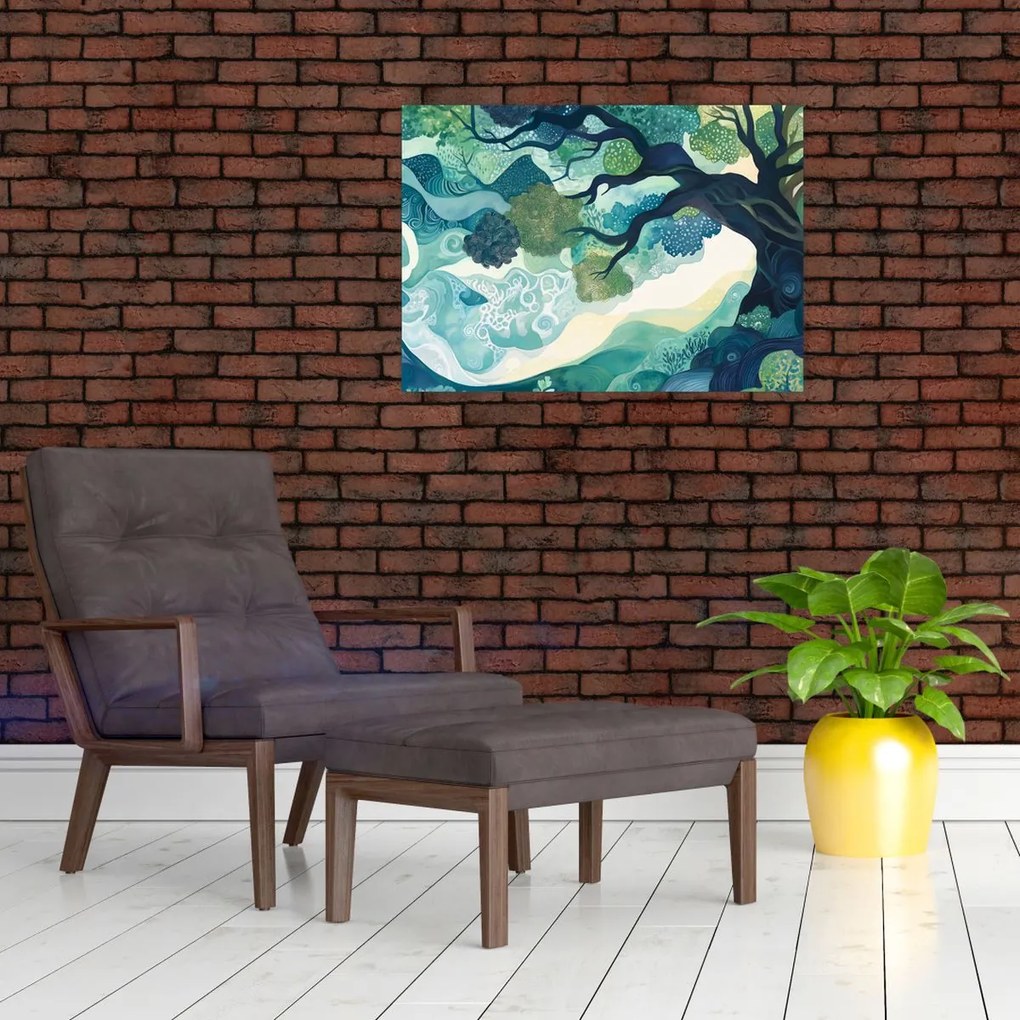 Tablou pe sticlă – Coroană verde a arborelui vieții (70x50 cm)