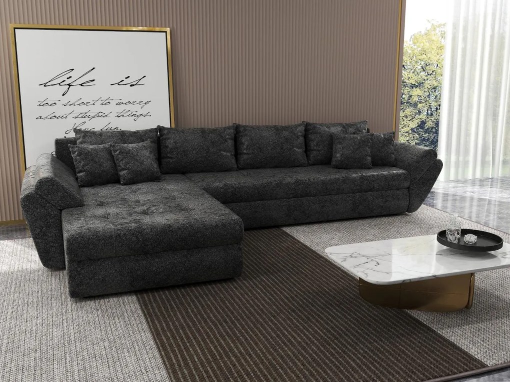 Colțar extensibil dumonde cu ladă de depozitare si sezut confortabil din spuma high-density, Loana XL Euphoria Negru 335x185 cm