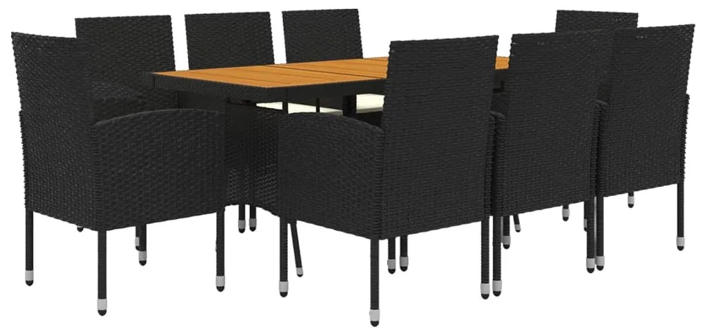 Set mobilier de exterior, 9 piese, negru, poliratan negru si crem, 9