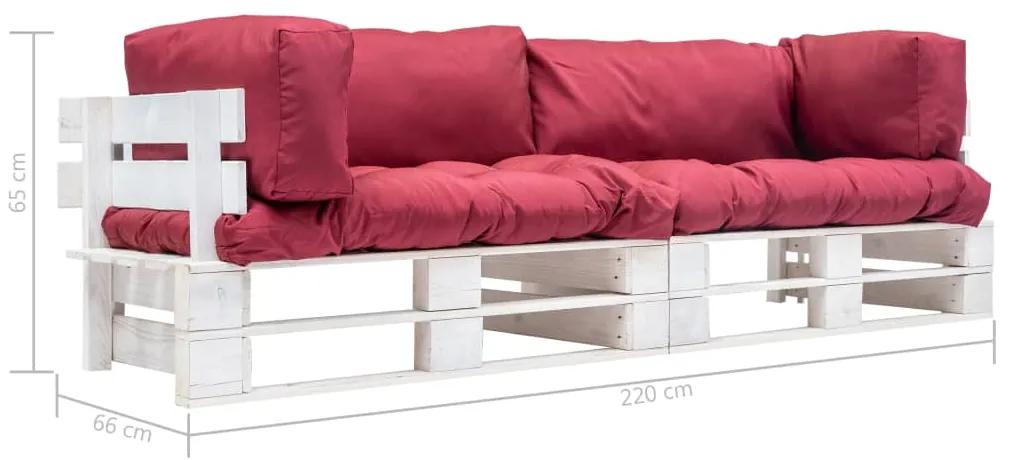Set canapea gradina paleti perne rosii, 2 piese, lemn pin alb si rosu, 2