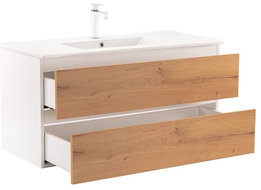 Dulap inferior Vario Forte 100 cu lavoar, stejar alb