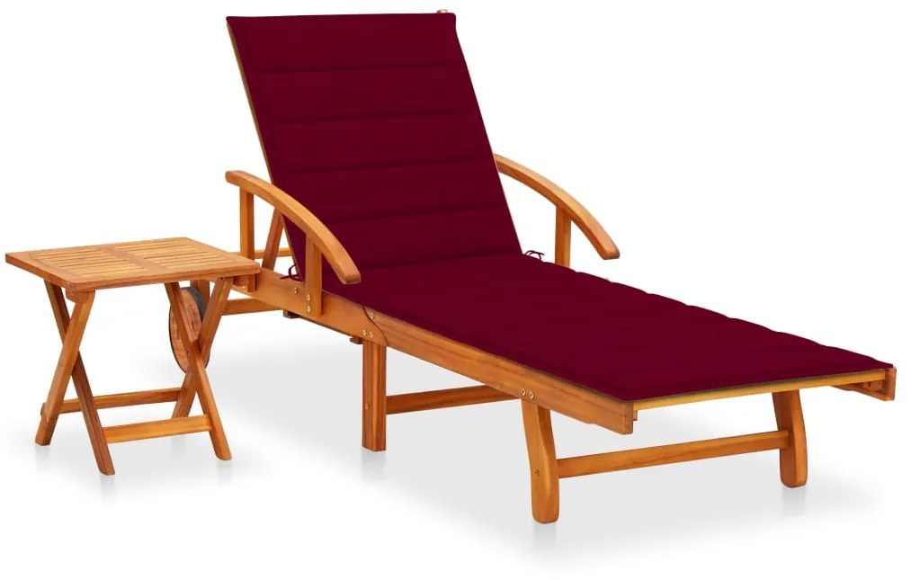 vidaXL Șezlong de grădină cu masă și pernă, lemn masiv de acacia