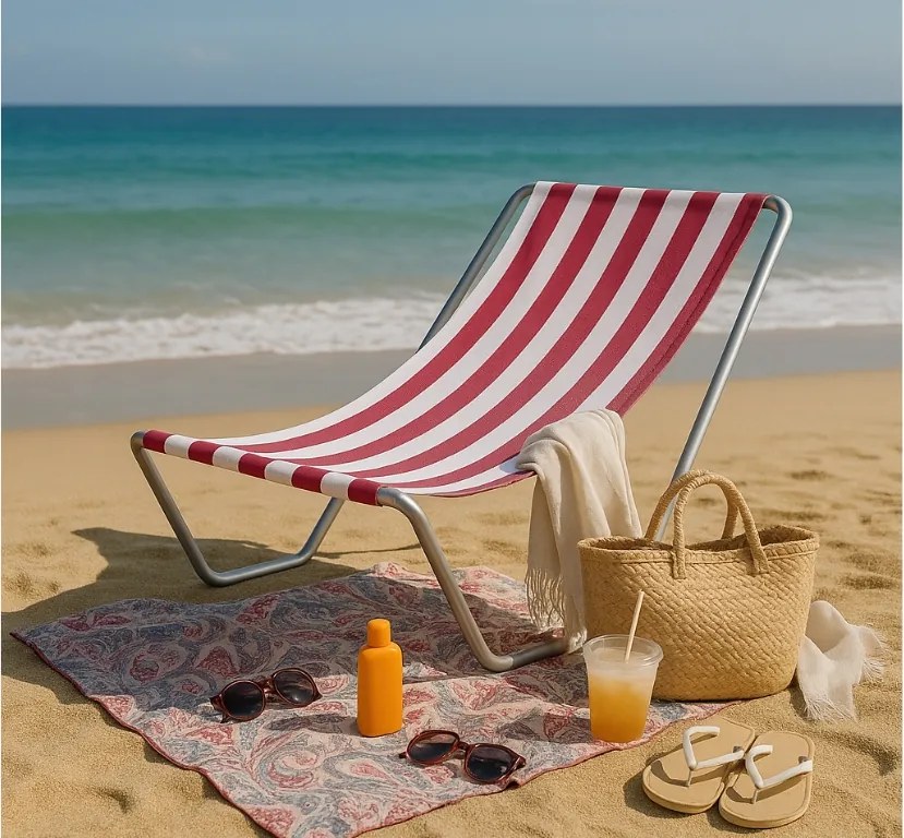 Sezlong pliabil de plaja SAND, dungi roz inchis