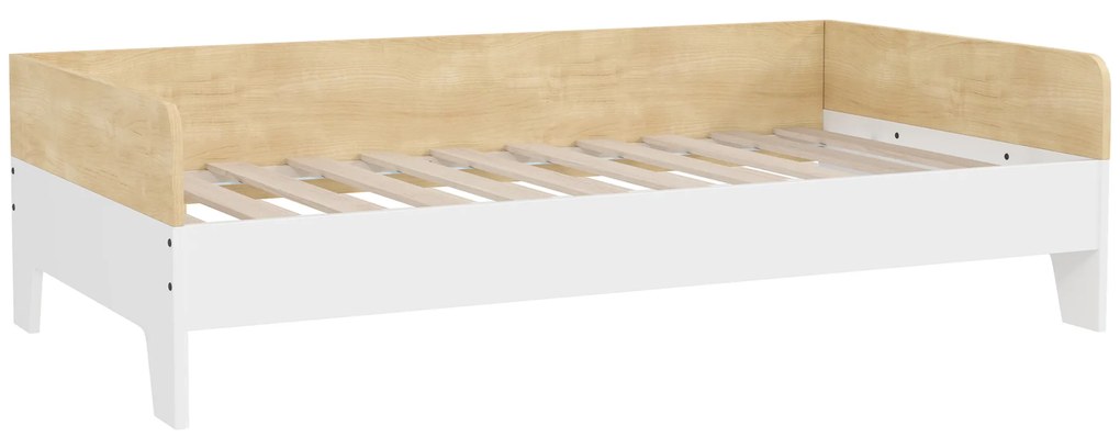 AIYAPLAY Pat pentru copii pat cu somieră cu lamele cu panouri laterale înalte design jos din lemn 143,5 x 74 x 40 cm alb | Aosom Romania