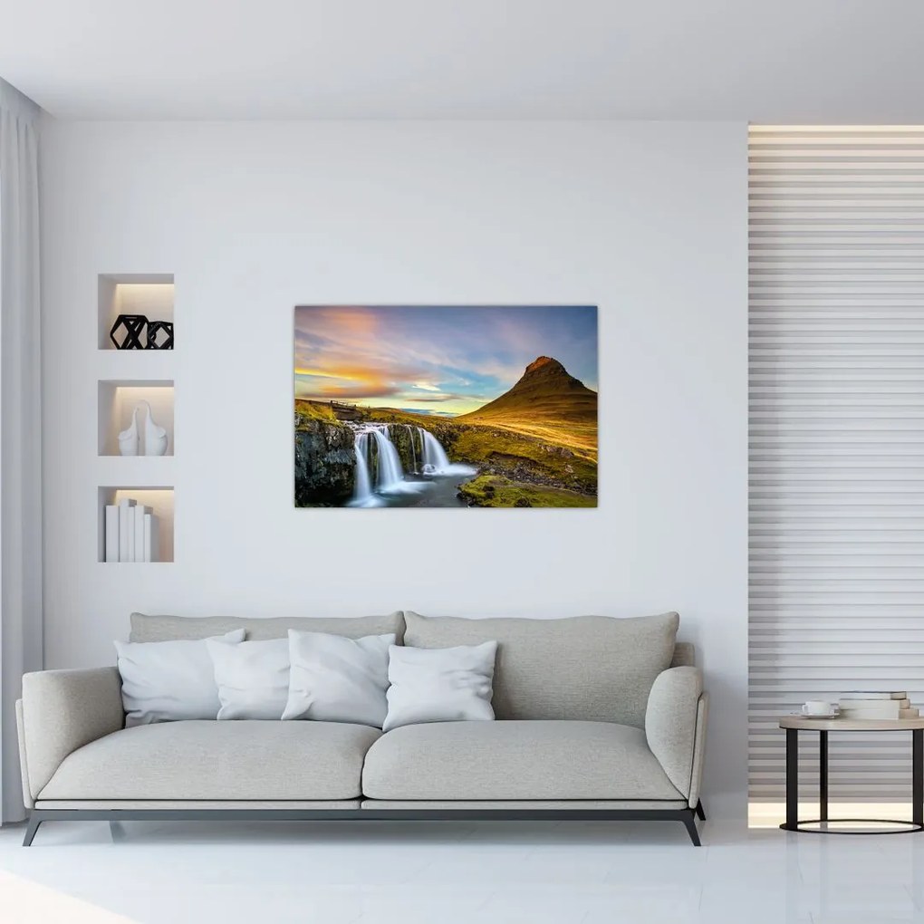 Tablou cu munții și cascade pe Islanda (90x60 cm)