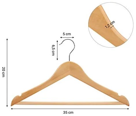 Set de 10 umerase din lemn pentru copii, Songmics, Natural, 35x1.2x20 cm