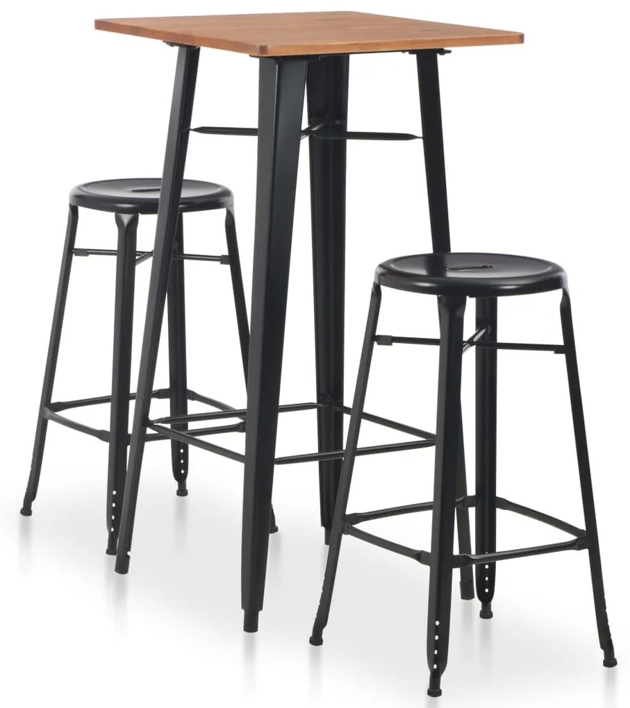 Set mobilier de bar, 3 piese, negru, oțel