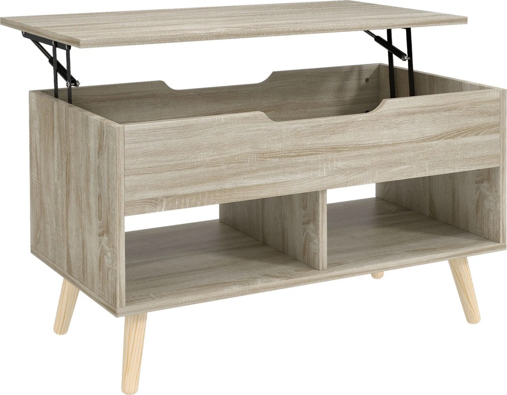 HOMCOM Masă de cafea rabatabilă, masă pentru living cu compartiment ascuns și rafturi deschise, 75 x 40 x 58 cm, lemn natural | Aosom Romania