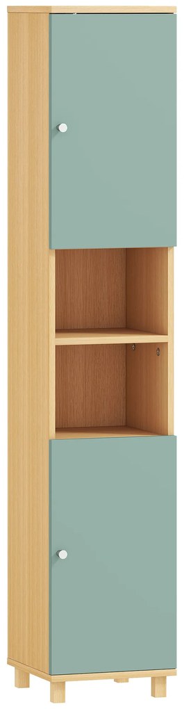 HOMCOM Mobilier de baie corp de depozitare 2 dulapuri 2 compartimente deschise rafturi reglabile 30 x 30 x 166 cm, verde | Aosom Romania