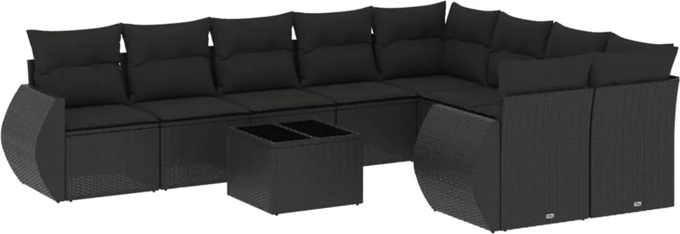 vidaXL Set canapele de grădină cu perne, 10 piese, negru, poliratan