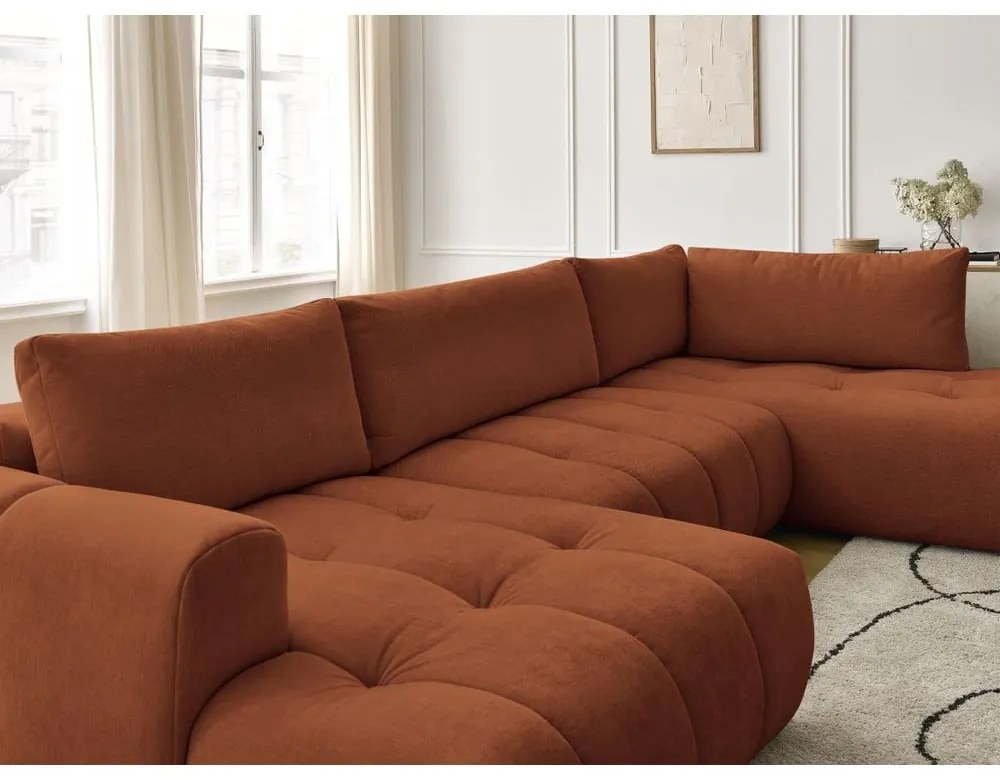 Colțar cărămiziu extensibil/cu spațiu de depozitare (cu colț pe partea dreaptă/în formă de "U") Fuji – Bobochic Paris