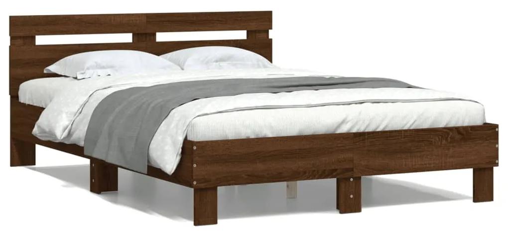 3207447 vidaXL Cadru de pat cu tăblie, stejar maro, 135x190 cm, lemn prelucrat