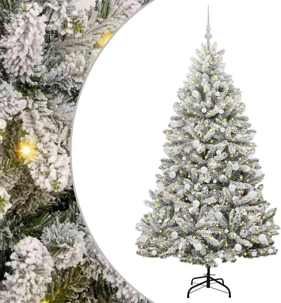 vidaXL Brad de Crăciun artificial Verde și alb 180 cm PVC și Metal