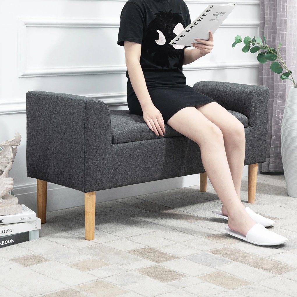 HOMCOM Banc de depozitare capitonat cu brațe, pentru dormitor, hol, sufragerie, suport 130 kg, 116 x 44 x 58, gri închis | Aosom Romania