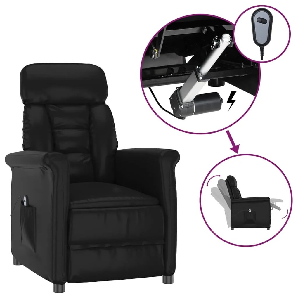 3098341 vidaXL Fotoliu rabatabil electric, negru, piele ecologică