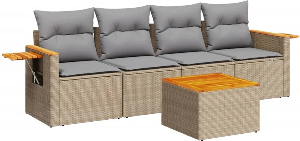 vidaXL Set canapele de grădină cu perne, 5 piese, bej, poliratan