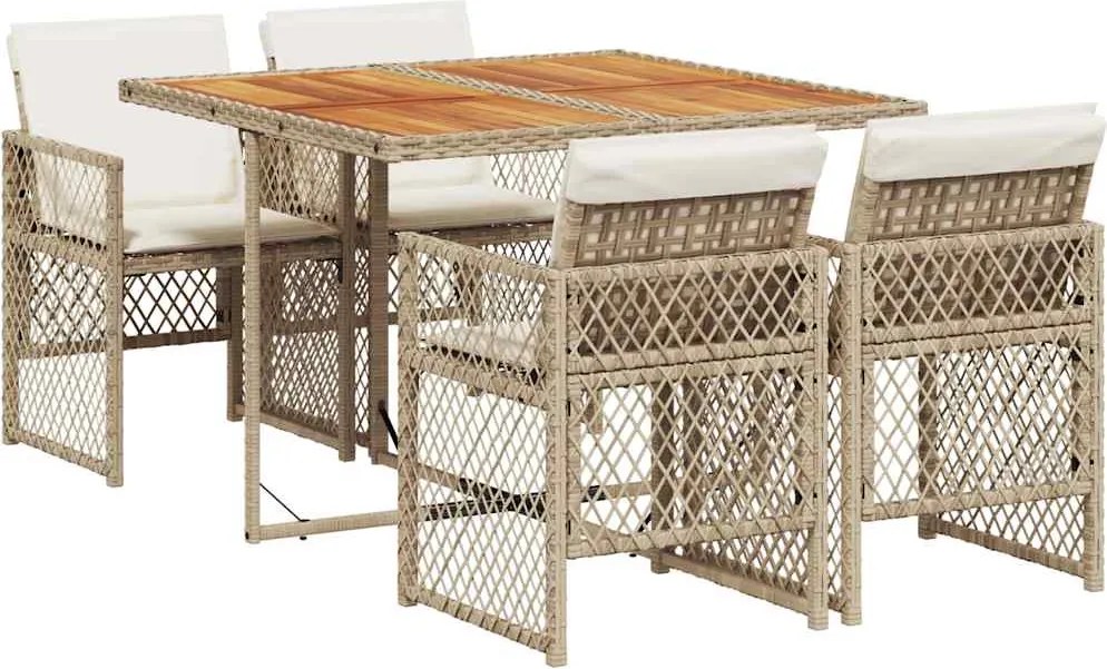 vidaXL Set mobilier de grădină cu perne, 5 piese, bej, poliratan