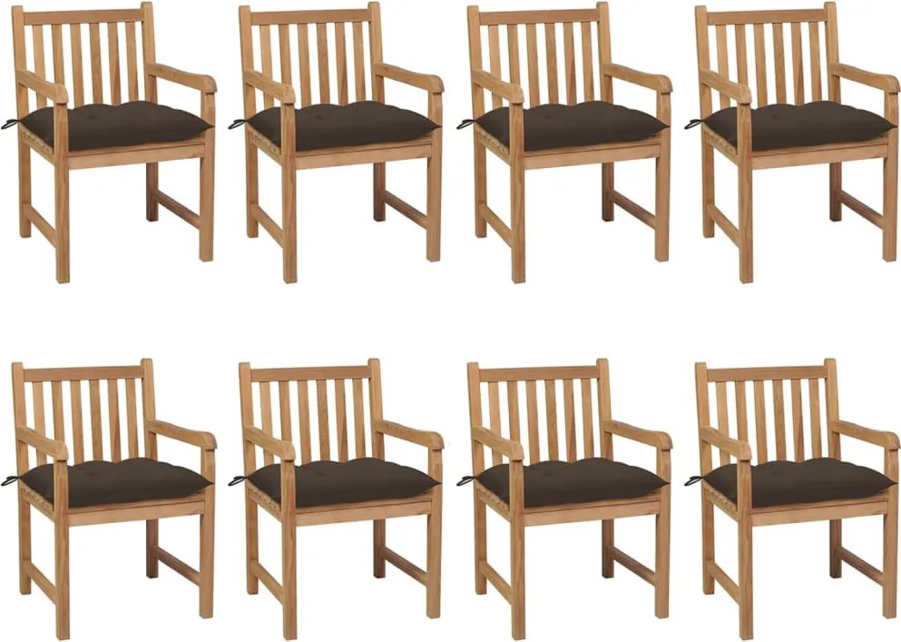 vidaXL Scaune de grădină cu perne gri taupe, 8 buc., lemn masiv de tec