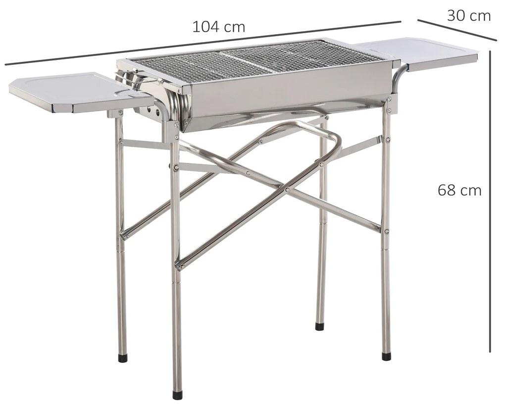 Barbecue cu Carbon BBQ Grill Outsunny cu Blat de Sprijin in Otel Inox | Aosom Romania