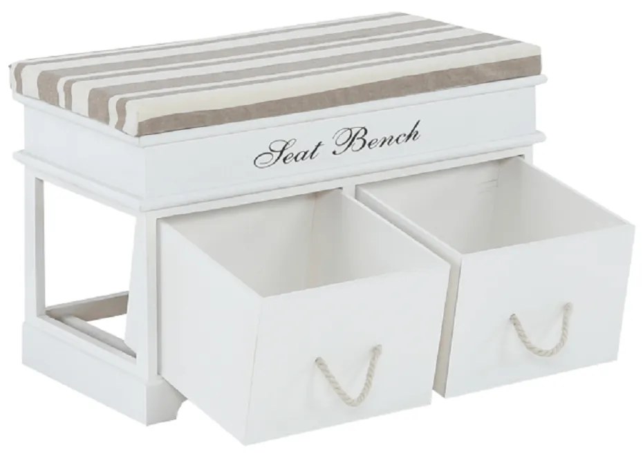 Bancă cu pernă, 2 sertare, alb/maro deschis, SEAT BENCH 1 NEW