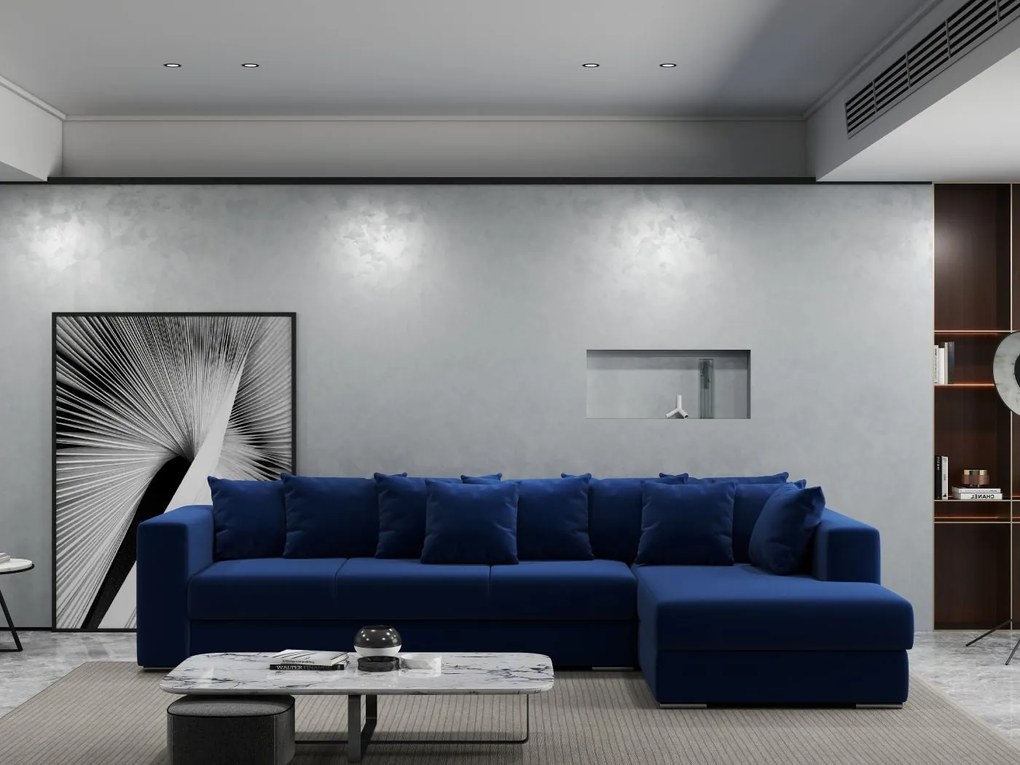 Colțar extensibil dumonde cu ladă de depozitare si sezut confortabil din spuma high-density, Gloria Royal Blue II 320x183 cm