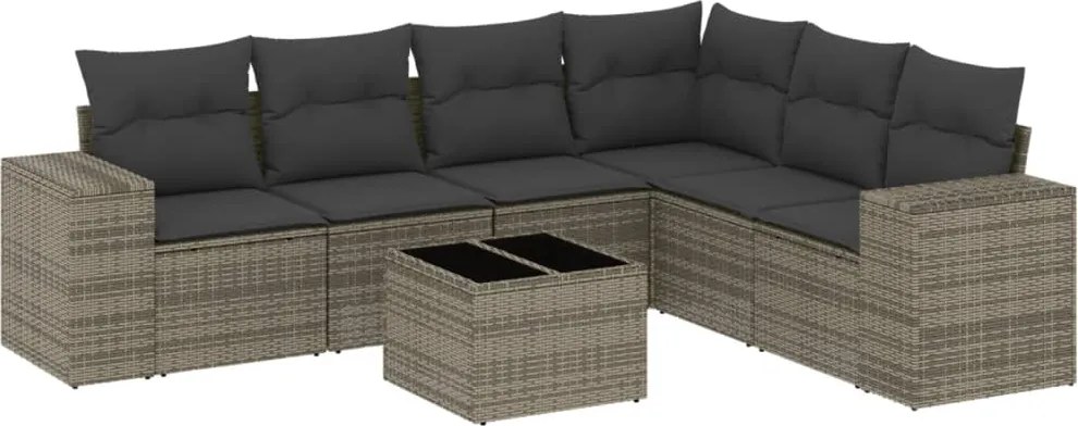 vidaXL Set canapele de grădină, 7 piese, cu perne, gri, poliratan