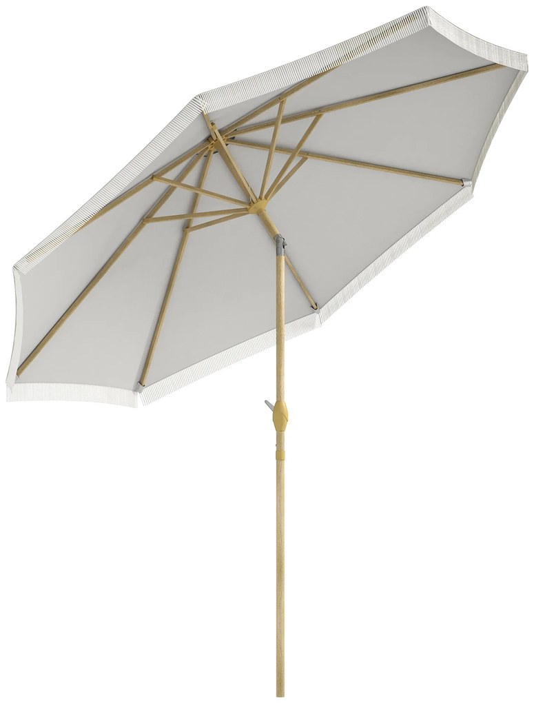 Outsunny Parasol de gradina inclinabil cu manivela si franjuri, stil boem, 8 spirote, Ø 265 x 244 cm alb | Aosom Romania