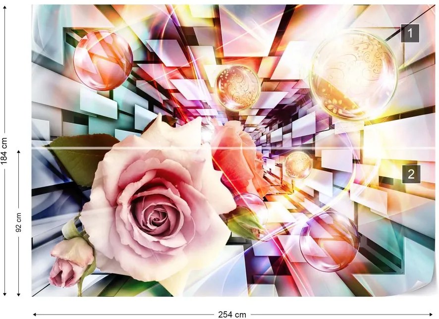 GLIX Fototapet - Roses 3D Illustion Modern Multicoloured Design Vliesová tapeta  - 254x184 cm