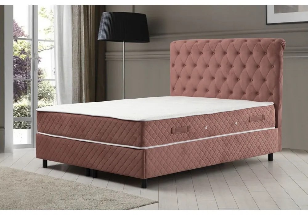 Pat boxspring roz cu spațiu de depozitare 140x200 cm Sonata – Kalune Design