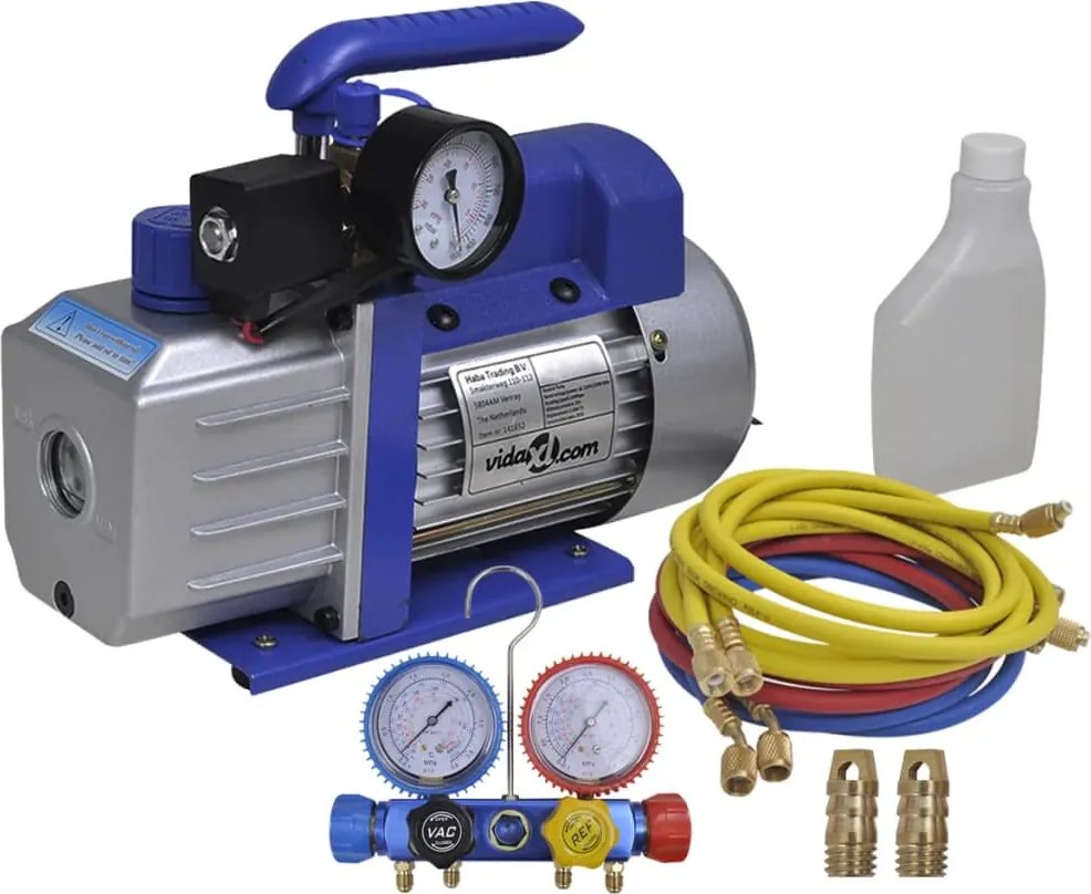 vidaXL Pompă de vid cu etapă unică, set de manometre cu 4 porturi