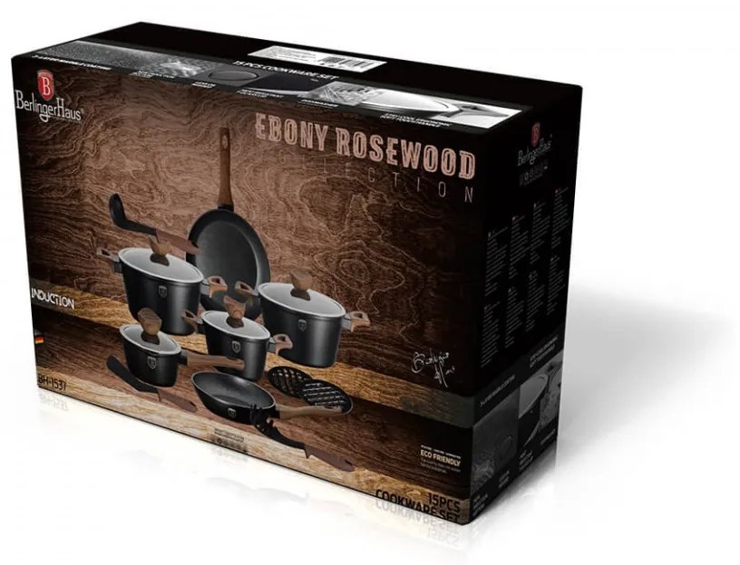 Set oale si tigai marmorate (15 piese) din aluminiu forjat Ebony Rosewood Collection Berlinger Haus BH 1537