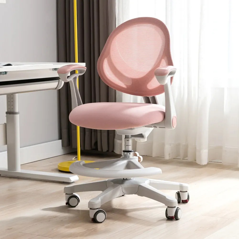 FlexGrow Junior YB1059 - Scaun Ergonomic pentru Copii, spatar reglabil, cotiere reglabile, inaltime reglabila, suport picioare ajustabil, Mesh, Roz