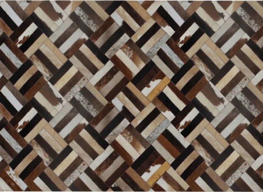 Covor de lux din piele, maro/negru/bej, patchwork, 170x240 , KOŽA TYP 2