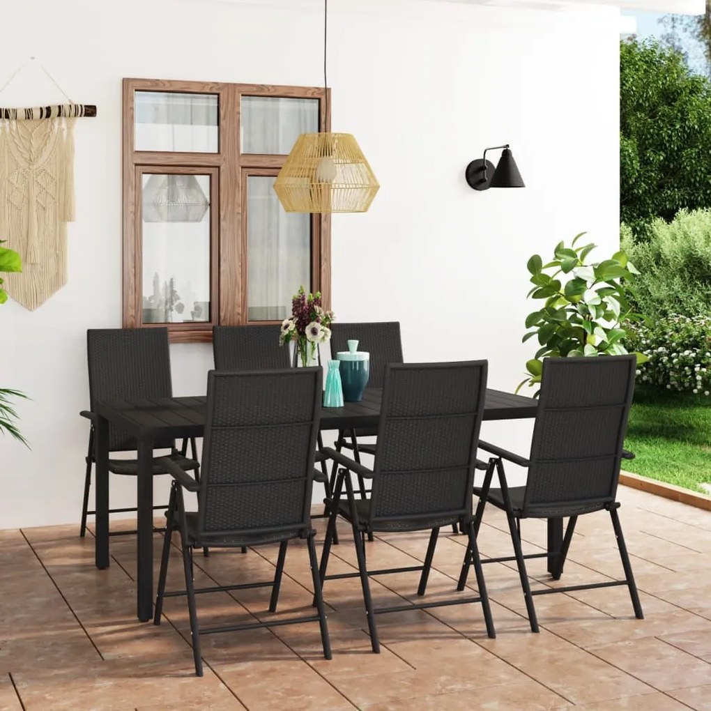vidaXL Set mobilier de grădină, 7 piese, negru