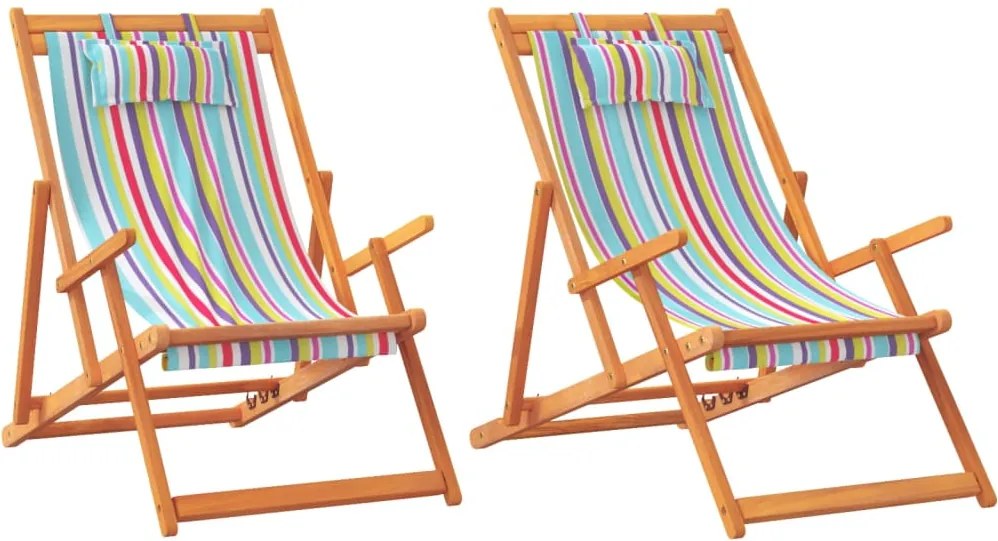 vidaXL Scaune de plajă pliante, 2 buc., multicolor, material textil